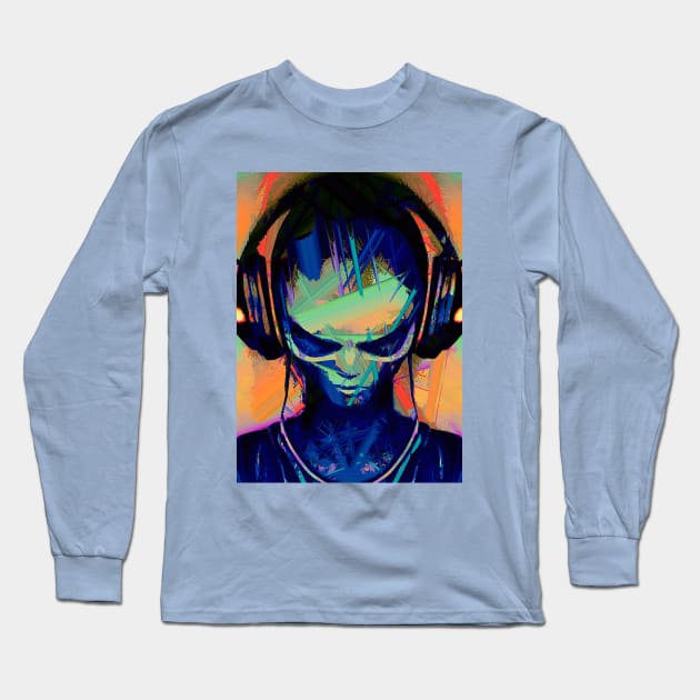 Alien DJ Rectangle Glitch Art Design Long Sleeve T-Shirt by Edongski303 Teepublic Merch